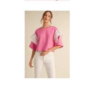 JODIFL Pink Ruffled Flutter Sleeve Blouse